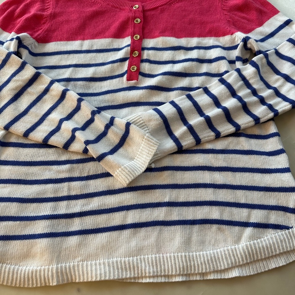 Lilly Pulitzer Striped Pink and Blue Button Sweater